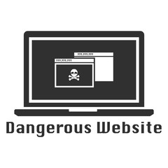 Dangerous website black icon. Vector illustration cyber crime security concept.