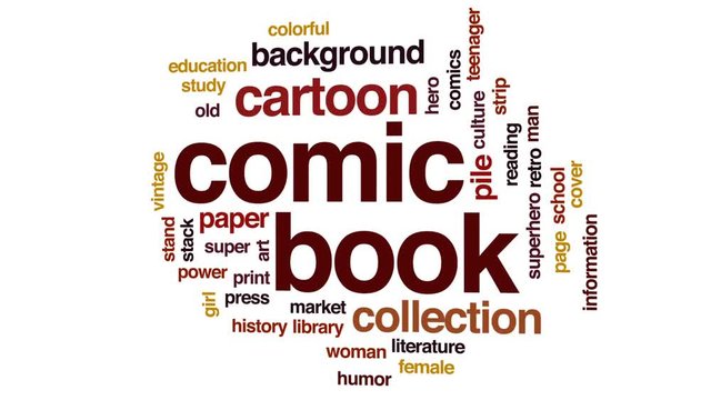 Comic book animated word cloud, text design animation.