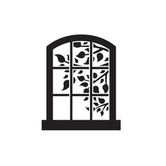 Window and tree outside the window silhouette