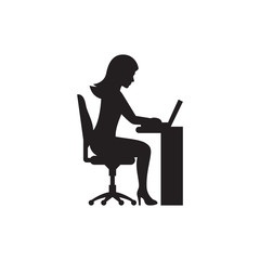 Business woman working on laptop silhouette
