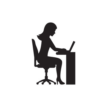 Business Woman Working On Laptop Silhouette