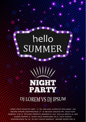 Summer night party template poster background. Vector illustration