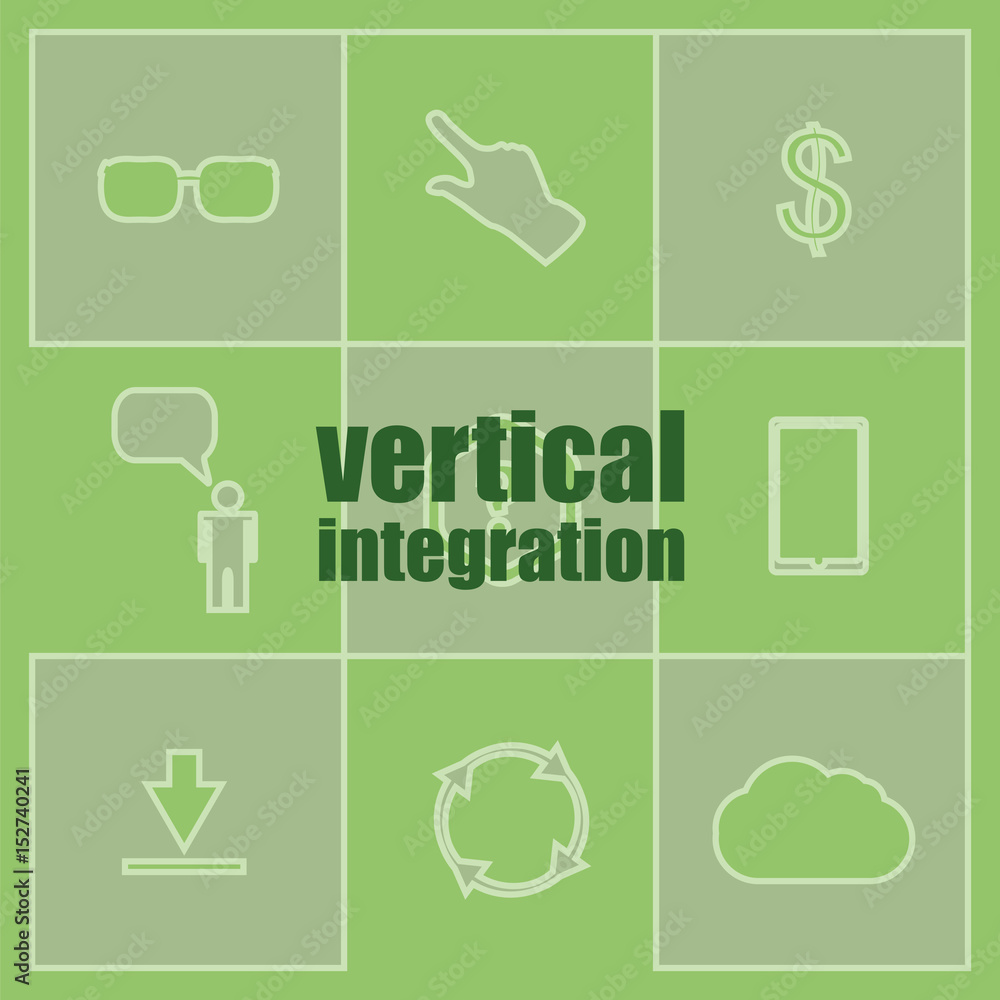 Poster business concept. words vertical integration . icon and button set