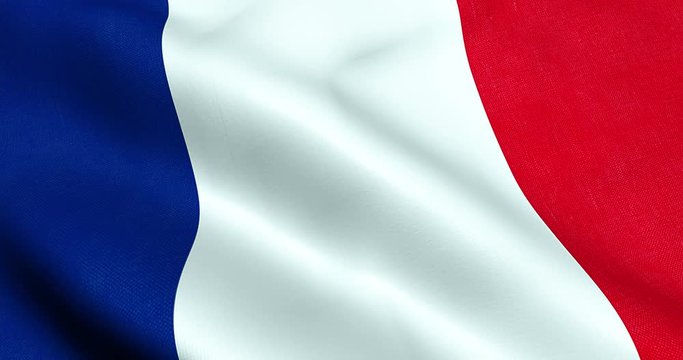 waving fabric texture of the flag of france, red, white, blue color of french republic