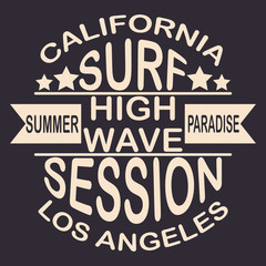 Obraz premium California surf typography, Los Angeles, summer paradise. For t-shirt or other uses. Stock Vector Illustration.