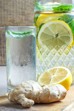 Water With Lemon, Ginger, Cucumber, Mint