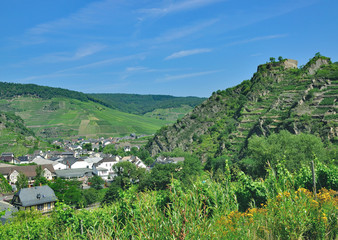 Weinort Mayschoss mit der Saffenburg im Ahrtal,Rheinland-Pfalz,Deutschland