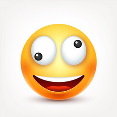Smiley,emoticon. Yellow face with emotions. Facial expression. 3d realistic emoji. Funny cartoon character.Mood. Web icon. Vector illustration.