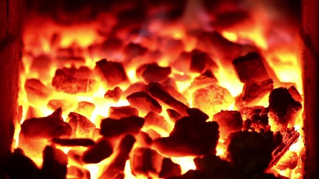 Coal burning in the furnace firebox