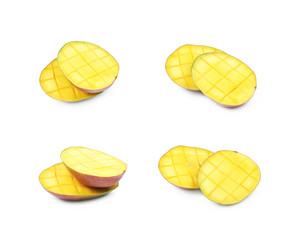 Sliced and cut mango fruit isolated