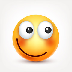 Smiley,smiling emoticon. Yellow face with emotions. Facial expression. 3d realistic emoji. Funny cartoon character.Mood. Web icon. Vector illustration.