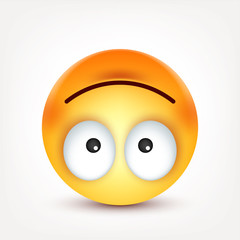 Smiley, happy emoticon. Yellow face with emotions. Facial expression. 3d realistic emoji. Funny cartoon character.Mood. Web icon. Vector illustration.