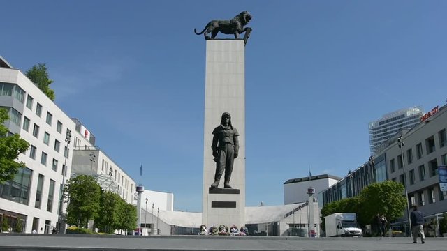 statue of Milan Rastislav Stefanik stands on the left bank of the Danube river.