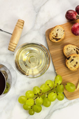 Glasses of red and white wine at tasting