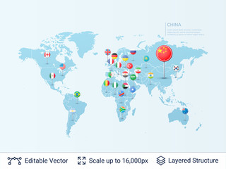 Fototapeta na wymiar World map with flags.