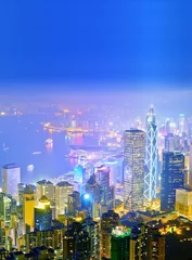 Deurstickers Hong-Kong Victoria Harbor and Hong Kong skyline at night.