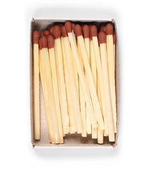 Matches in matchbox isolated on white background