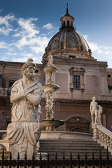 Fototapeta na wymiar PALERMO, ITALY - October 13, 2009: Marble statue of Piazza Pretoria, Sicily