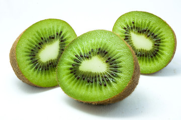 Fresh Whole kiwi fruit, sliced half, fresh pieces kiwi fruit isolated on white background