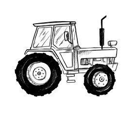 Hand drawn vector illustration - Farm tractor. Agriculture