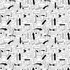 Vector Seamless pattern. Hand sketched illustrations - arrows. Sketch. Black design elements on a white background. Perfect for advertising and business presentations, cards, blogs, posters etc.