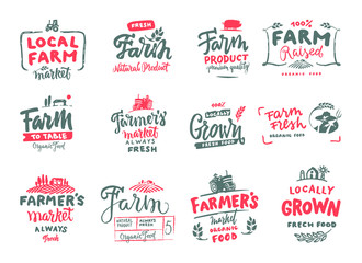 Farm icons set. natural, organic food. Symbol vector illustration. Hand made. Vintage farm logo collection. © calligrafa