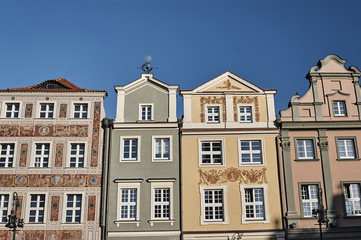 Fototapeta na wymiar Facades of houses in the Old Market Square in Poznan.