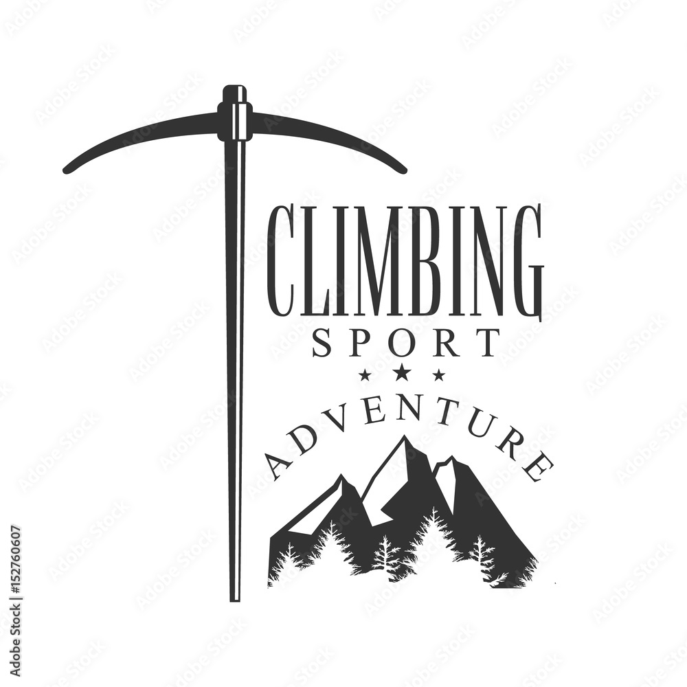 Sticker Climbing sport adventure. Mountain hiking, exploration label