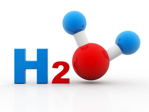 Water or H2O Molecule in  white Background, 3D Rendering