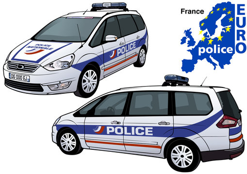 France Police Car - Colored Illustration from Series Europol, Vector