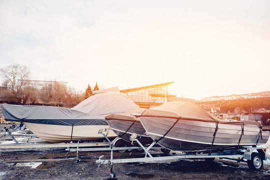 Power Boats Shrink Wrapped. Boat Storage Facility