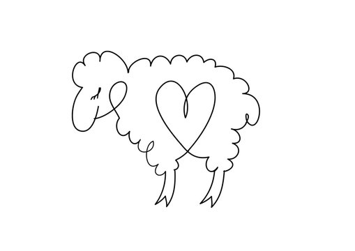 Vector drawing . Lamb with the heart inside.