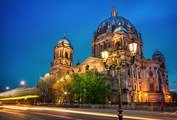 Fototapeta na wymiar berlin cathedral illuminated at night