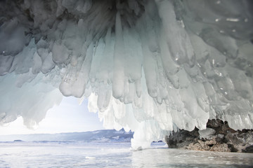 ice cave, Oltrek island. Winter landscape