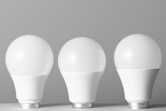 Led light bulbs on gray background