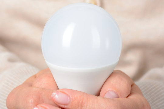 Female hands holding a led light bulb