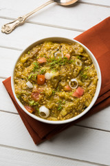 baigan bharta in hindi or vangyacha bharit in marathi or eggplant fry or curry, favourite maharashtrian menu, selective focus © StockImageFactory