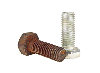 New and rusty bolt on a white background