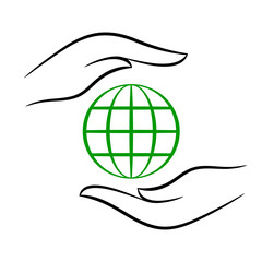 Contour eco pattern with planet in hands, isolated
