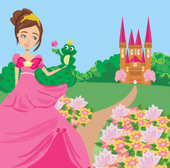 Beautiful young princess and big frog