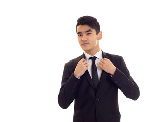 Young man in black tuxedo