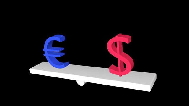 euro versus dollar on a white bar