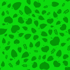 Summer Green Leaves  Isolated on Green Background. Seamless Different Leaves Pattern