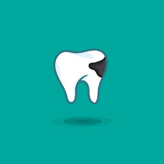 Vector illustration tooth man with dental caries on colored background
