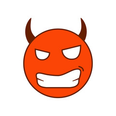 Crazy Devil emoticon. Diabolical smiley vector icon