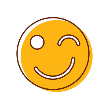 Crazy wink emoji smiley. Vector icon yellow emoticon