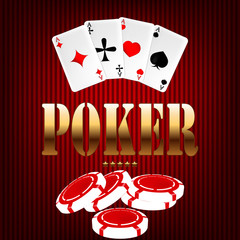Vector illustration for poker or casino with cards and chips for the game.