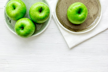 fresh organic green fruits with apples on white background top view mock-up