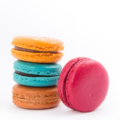 Colorful French Macarons on the white background
