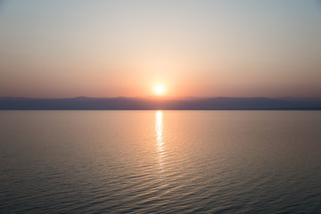 Sunset over the dead sea in Jordan